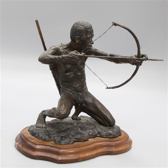Barry Jackson. A bronze figure of kneeling archers, height 23cm, base width 21cm
